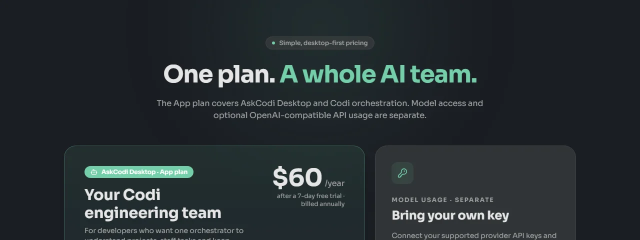 A pricing page rendered normally, showing a full plan and price
