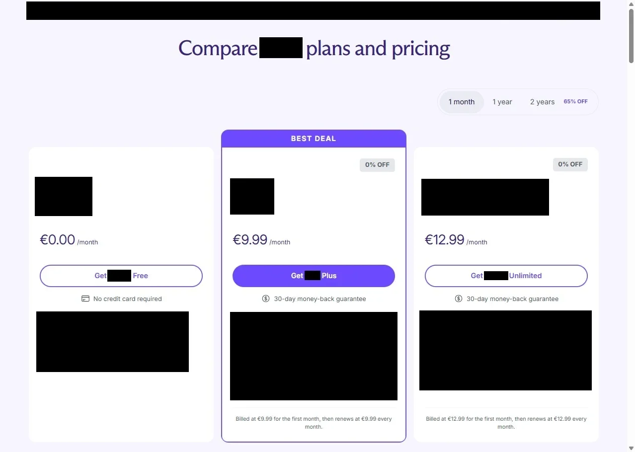 A real pricing page
