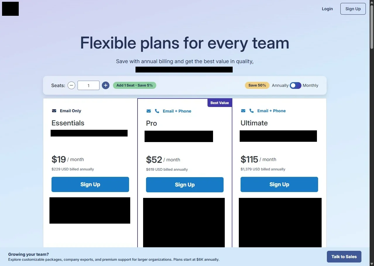 A real pricing page
